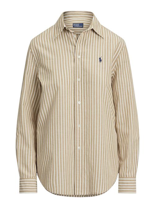 camicia donna in lino e cotone over a righe beige e bianco Ralph Lauren | 211971514501